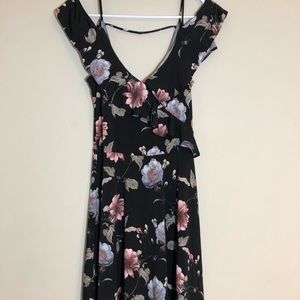 Black floral cold shoulder dress